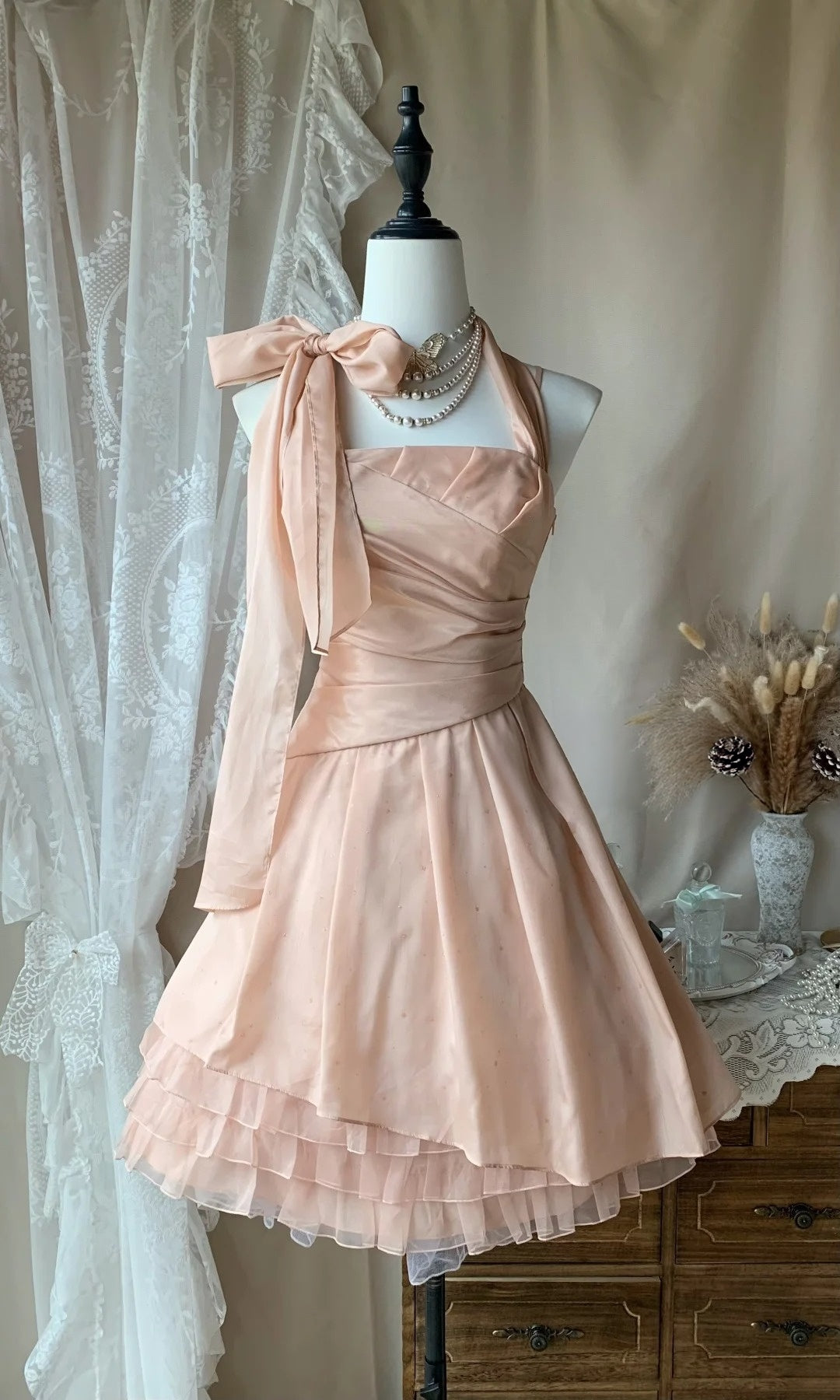 Halter A Line Peach Pink Homecoming Dress Retro Short Birthday Dress   P1874