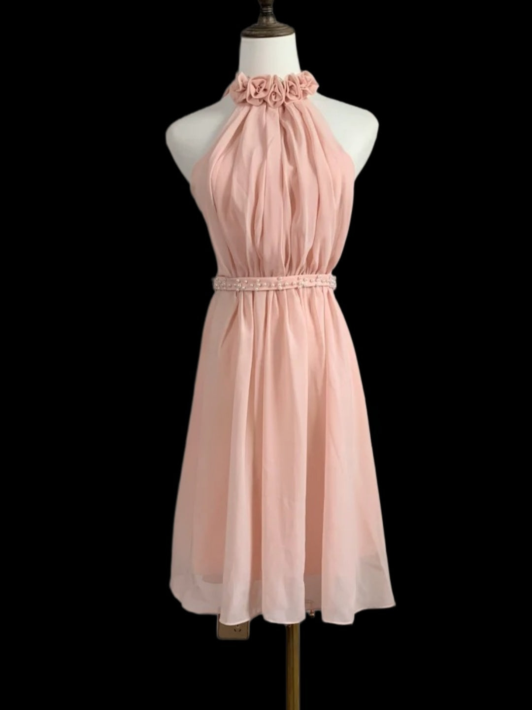 Halter A Line Pink Chiffon Homecoming Dress Short Birthday Dress   P1788