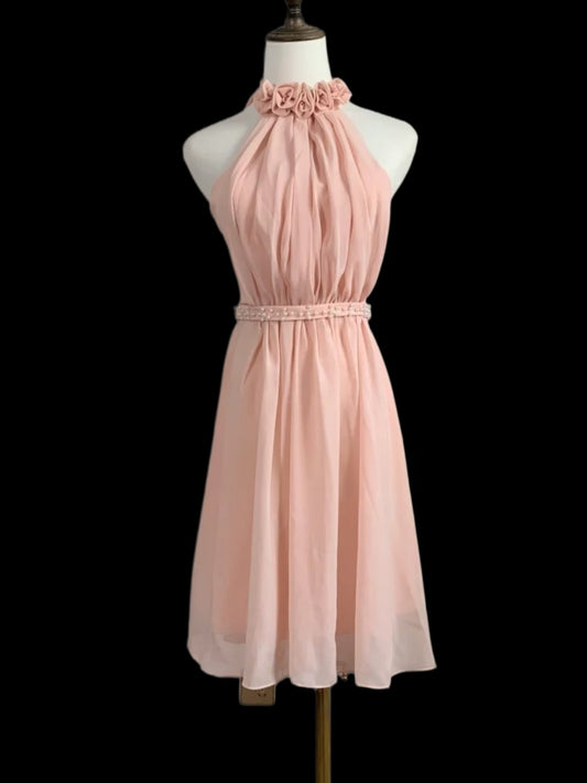 Halter A Line Pink Chiffon Homecoming Dress Short Birthday Dress   P1788