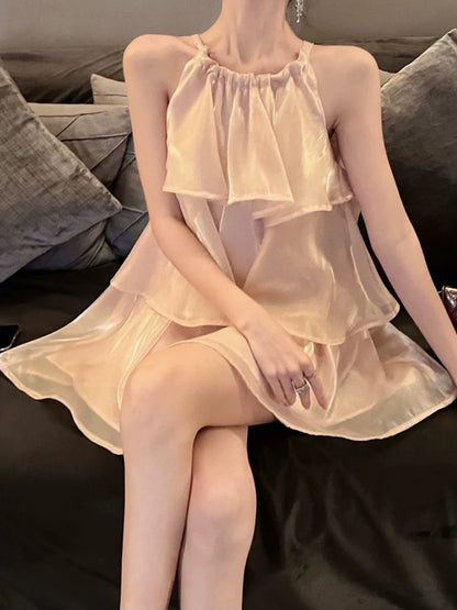 Halter A Line Pink Homecoming Dress Layered Birthday Dress  P1755