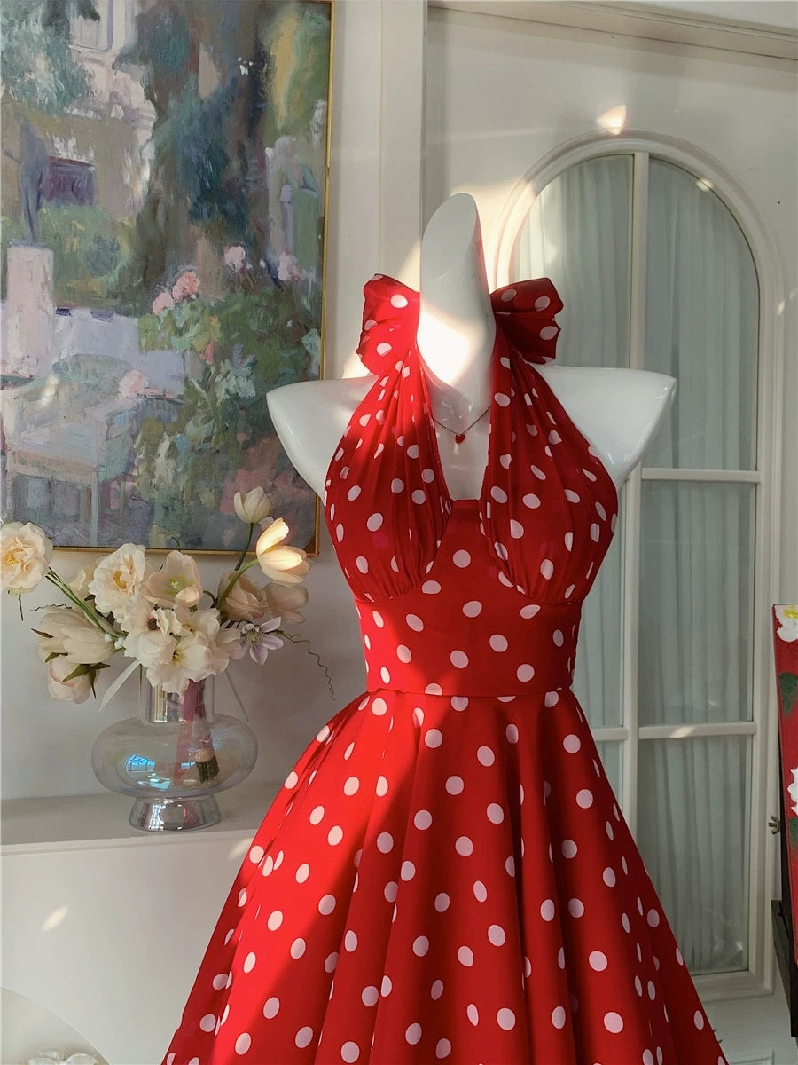 Halter A Line Polka Dots Homecoming Dress Short Birthday Outfit L171