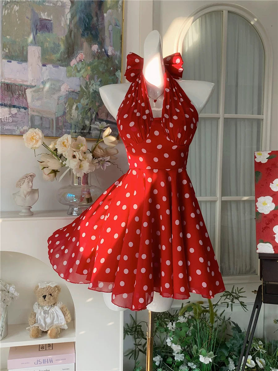 Halter A Line Polka Dots Homecoming Dress Short Birthday Outfit L171
