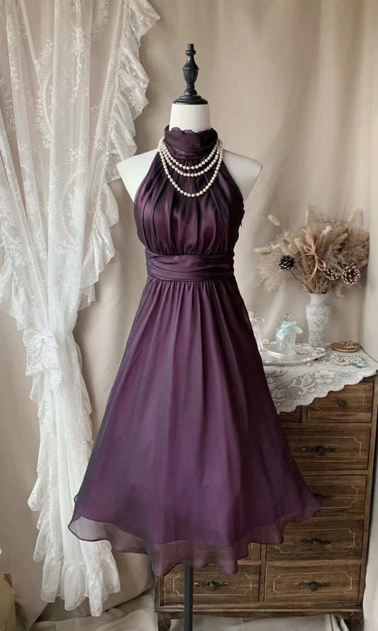 Halter A Line Purple Homecoming Dress Short Birthday Dress  P1384