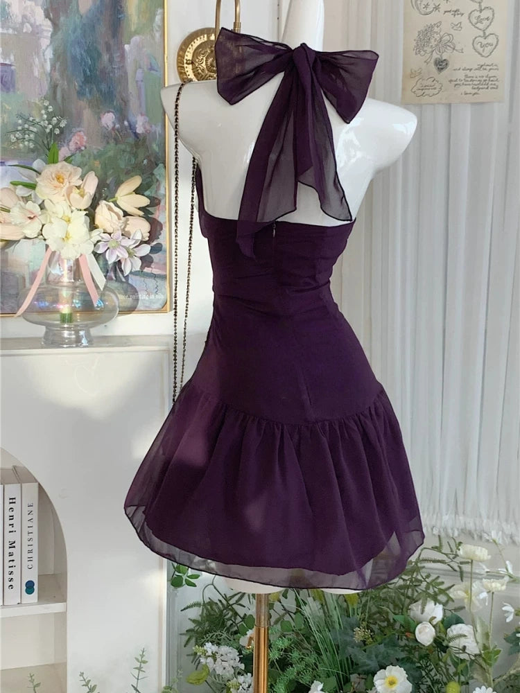 Halter A Line Purple Retro Homecoming Dress Birthday Dress  P1465