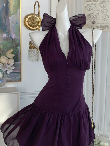 Halter A Line Purple Retro Homecoming Dress Birthday Dress  P1465