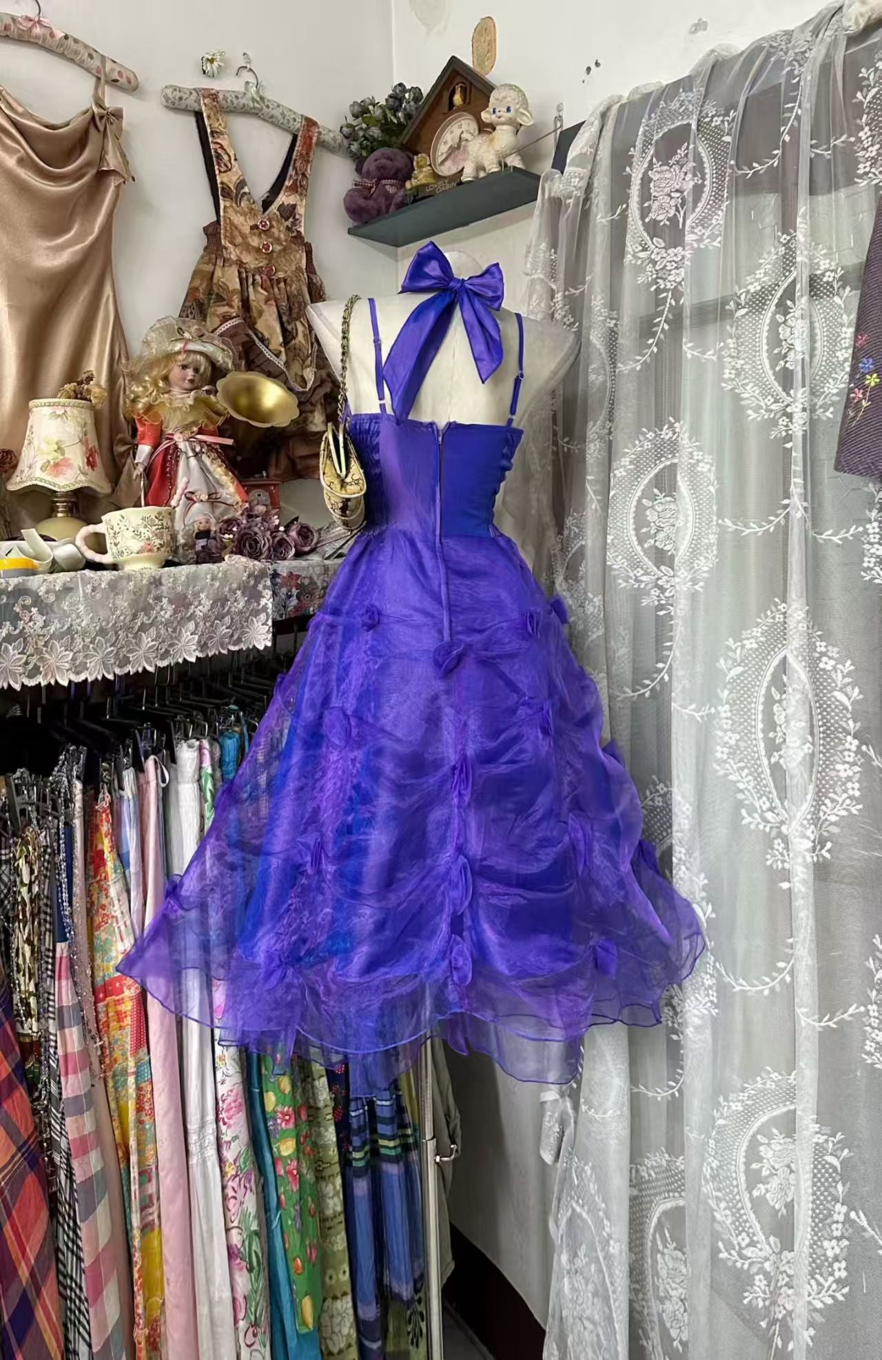 Halter A Line Purple Ruffled Homecoming Dress Birthday Dress  P2086