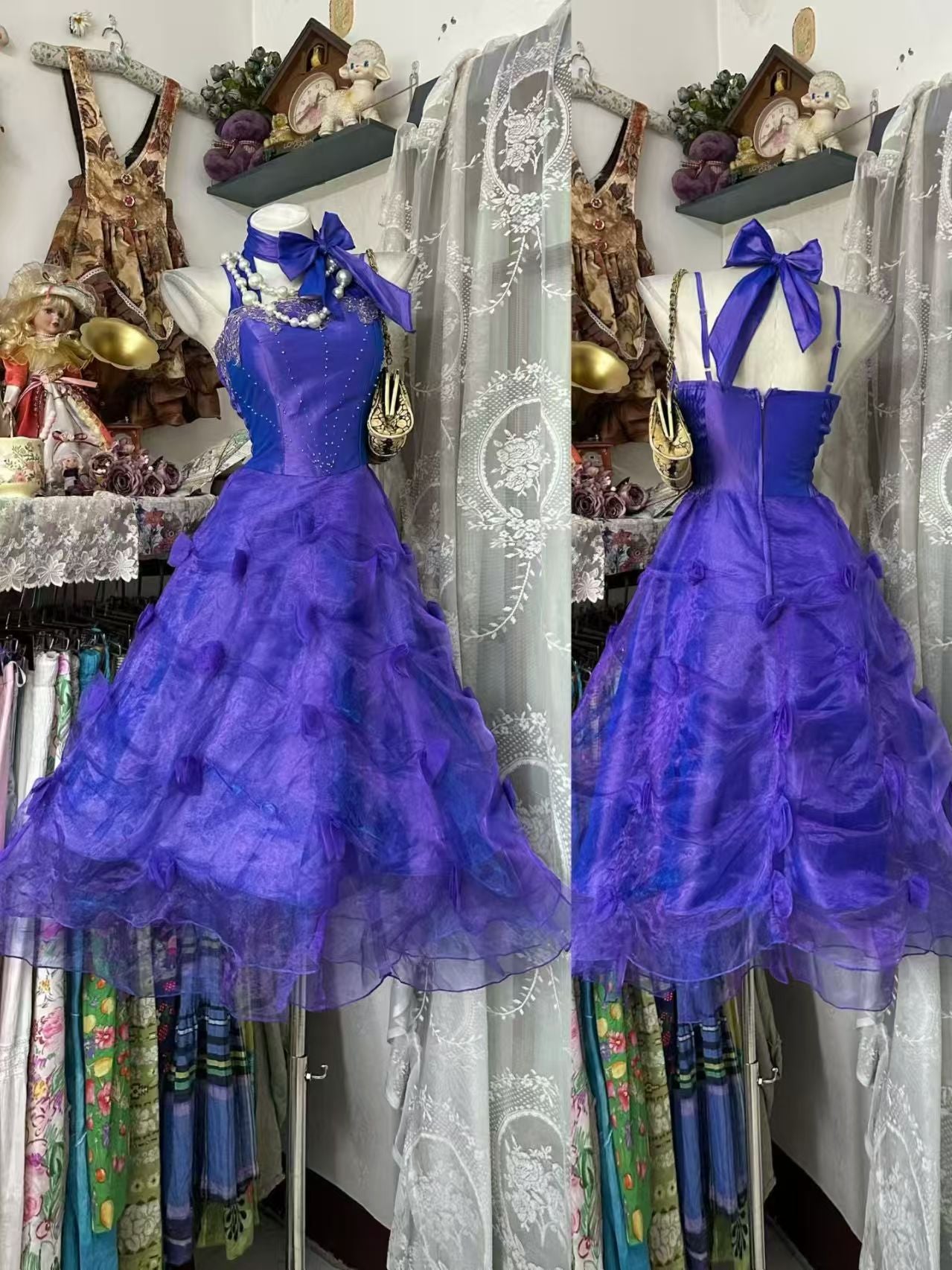 Halter A Line Purple Ruffled Homecoming Dress Birthday Dress  P2086