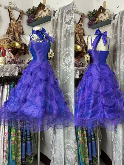 Halter A Line Purple Ruffled Homecoming Dress Birthday Dress  P2086