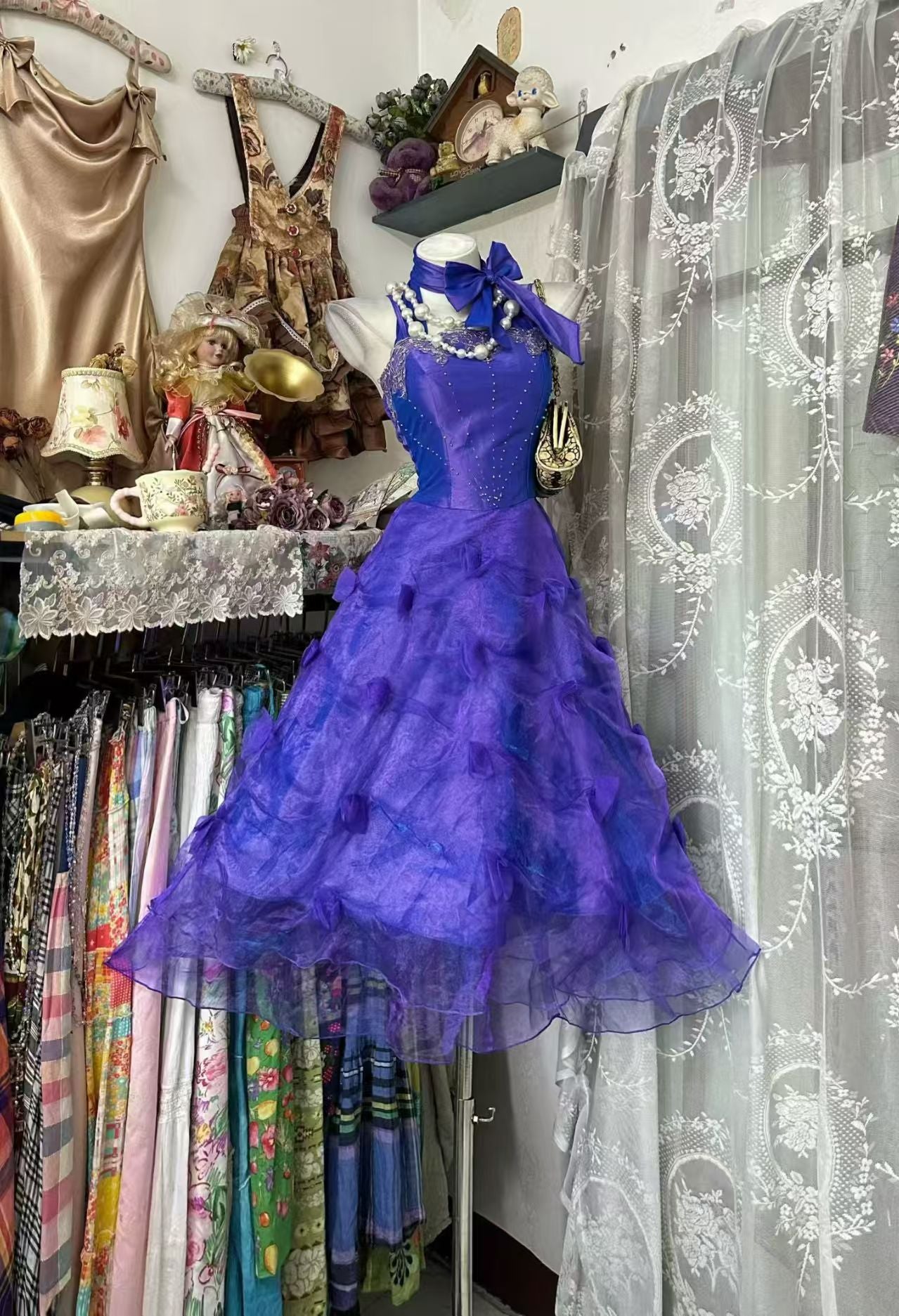 Halter A Line Purple Ruffled Homecoming Dress Birthday Dress  P2086
