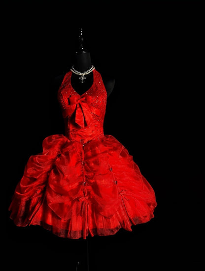 Halter A Line Red Homecoming Dress Short Birthday Dress   P1773