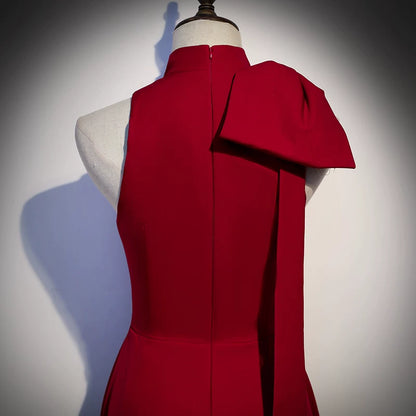 Halter A Line Red Satin Prom Dress Elegant Evening Dress  P1231