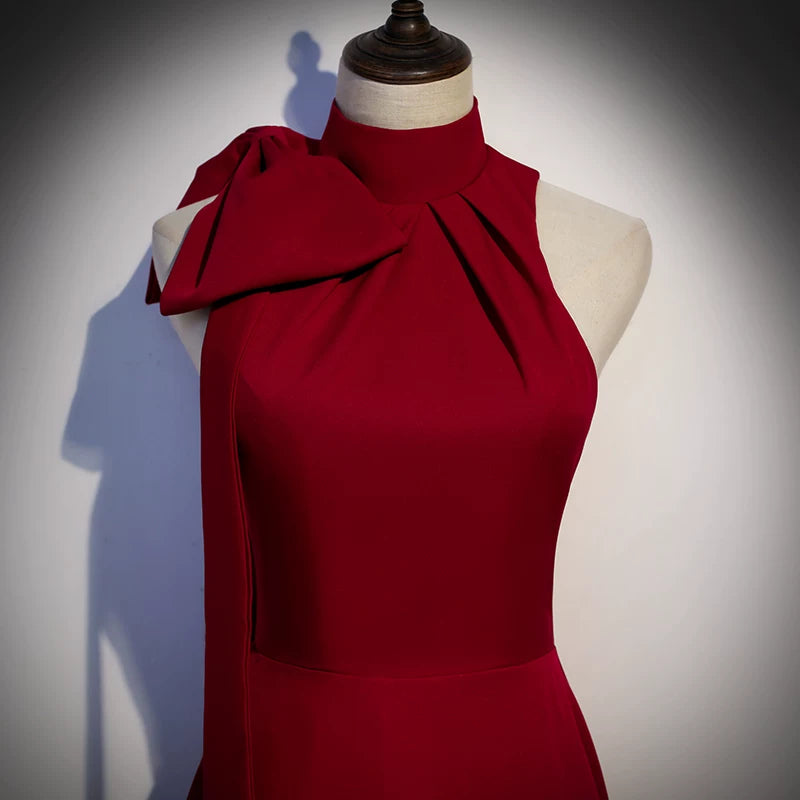 Halter A Line Red Satin Prom Dress Elegant Evening Dress  P1231