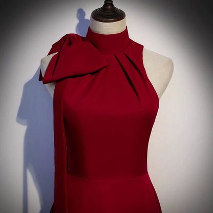 Halter A Line Red Satin Prom Dress Elegant Evening Dress  P1231