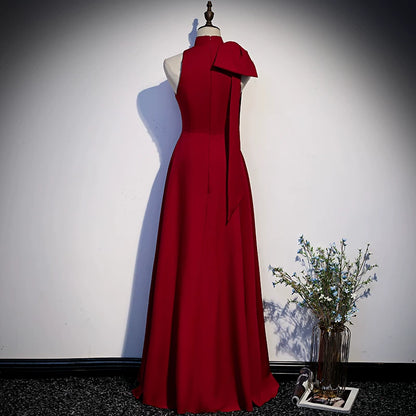 Halter A Line Red Satin Prom Dress Elegant Evening Dress  P1231