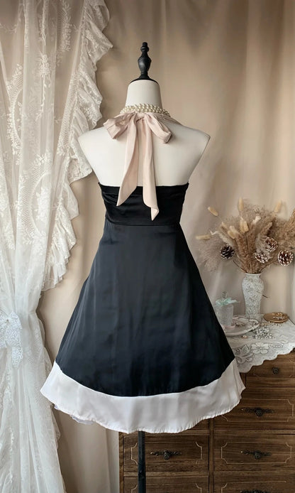Halter A Line Satin Homecoming Dress Short Party Dress  P1362