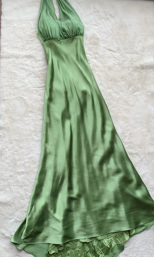 Halter A Line Satin Retro Prom Dress Evening Dress  P1661