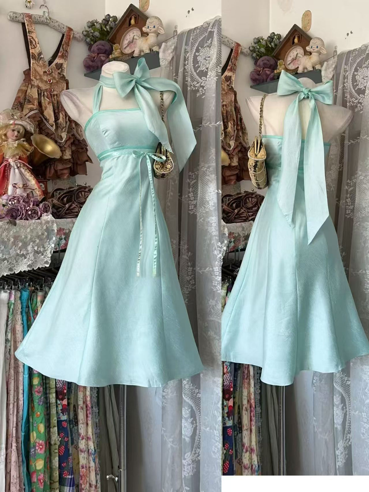 Halter A Line Satin Short Homecoming Dress Birthday Dress  P2675