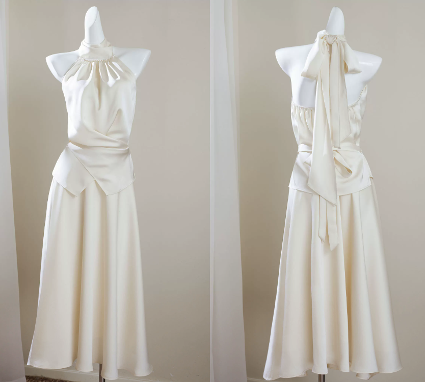 Halter A Line Satin Wedding Dress Elegant Evening Dress  P1276