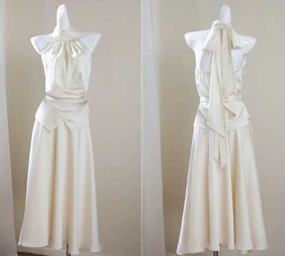 Halter A Line Satin Wedding Dress Elegant Evening Dress  P1276