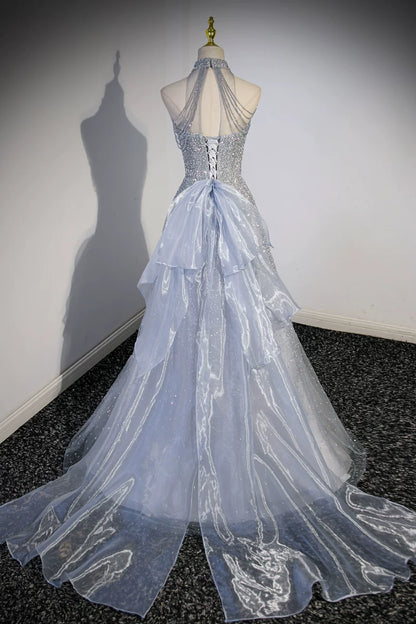 Halter A  Line Sequin Prom Dress Sparkle Formal Evening Gown  P1232