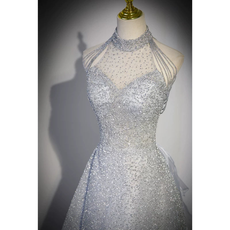Halter A  Line Sequin Prom Dress Sparkle Formal Evening Gown  P1232