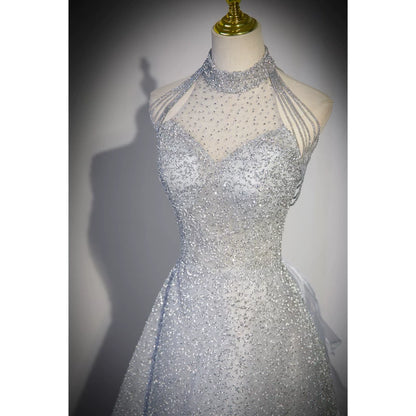 Halter A  Line Sequin Prom Dress Sparkle Formal Evening Gown  P1232