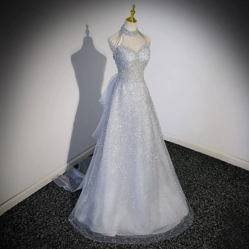 Halter A  Line Sequin Prom Dress Sparkle Formal Evening Gown  P1232