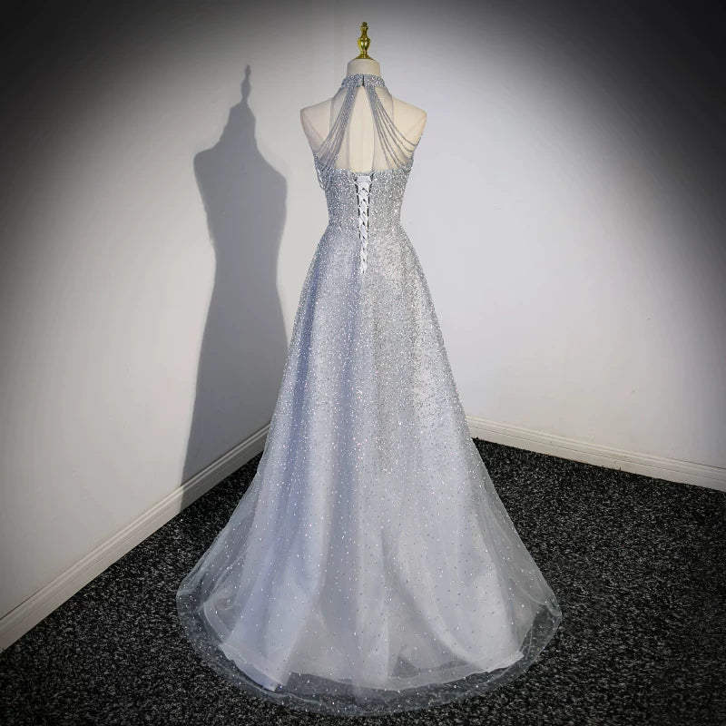 Halter A  Line Sequin Prom Dress Sparkle Formal Evening Gown  P1232