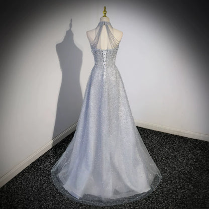 Halter A  Line Sequin Prom Dress Sparkle Formal Evening Gown  P1232