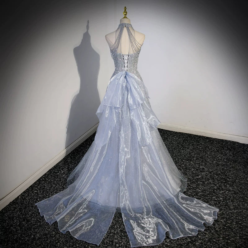 Halter A  Line Sequin Prom Dress Sparkle Formal Evening Gown  P1232