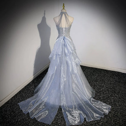 Halter A  Line Sequin Prom Dress Sparkle Formal Evening Gown  P1232