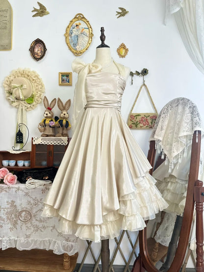 Halter A Line Short Birthday Dress Retro Ruffled Dress  P2135