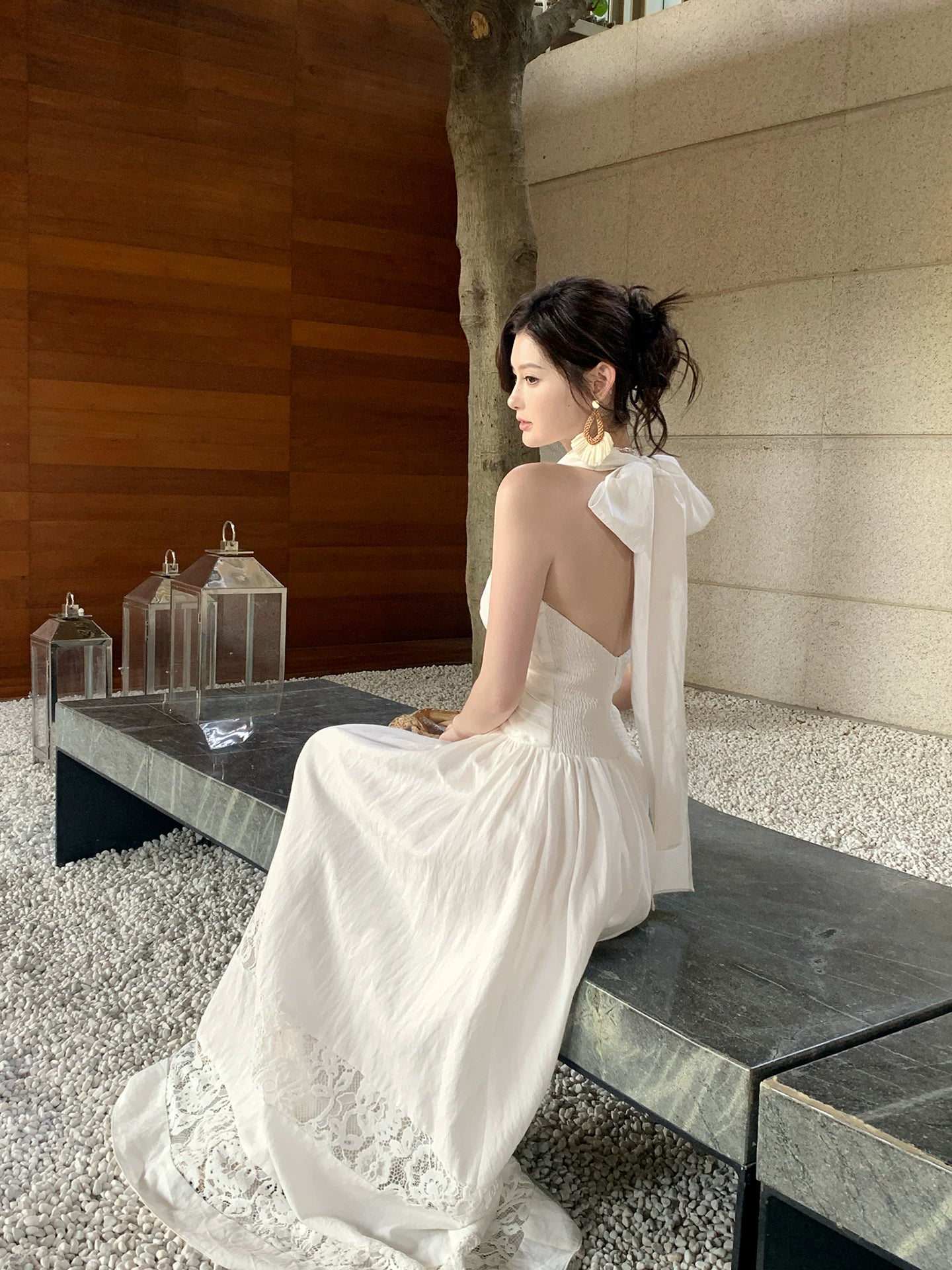 Halter A Line White Wedding Dress Elegant Summer Dress   P1391