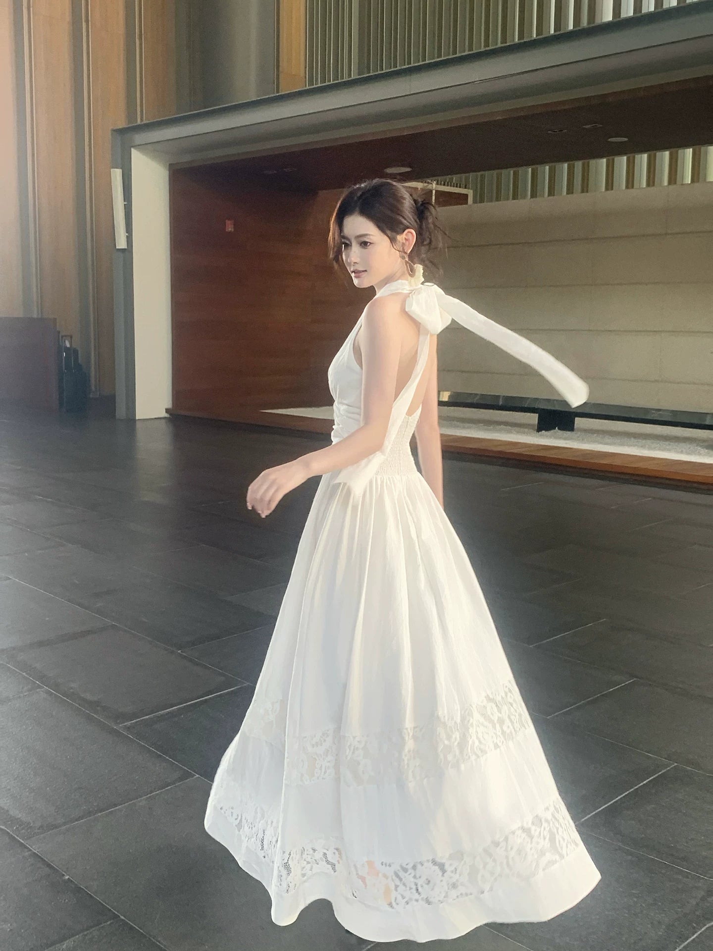 Halter A Line White Wedding Dress Elegant Summer Dress   P1391