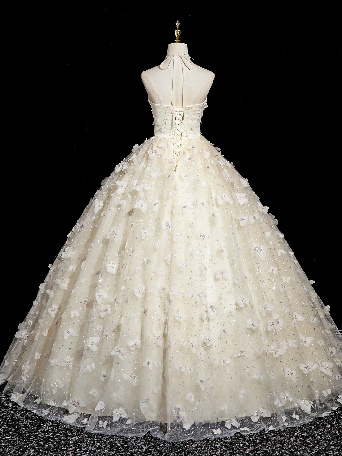 Halter A Line Yellow Prom Dress Butterfly Birthday Gown  P1193
