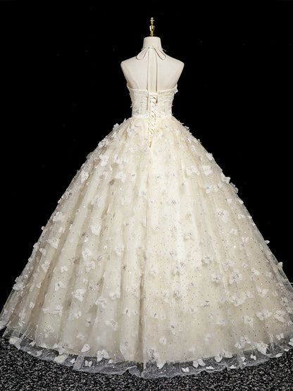Halter A Line Yellow Prom Dress Butterfly Birthday Gown  P1193