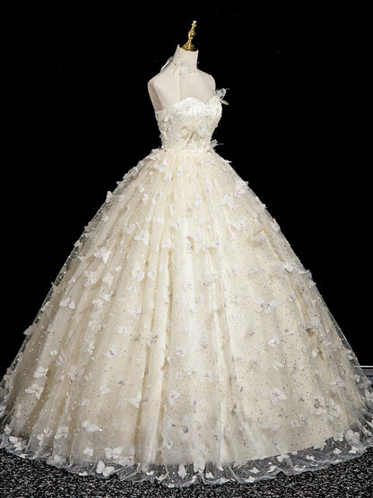 Halter A Line Yellow Prom Dress Butterfly Birthday Gown  P1193