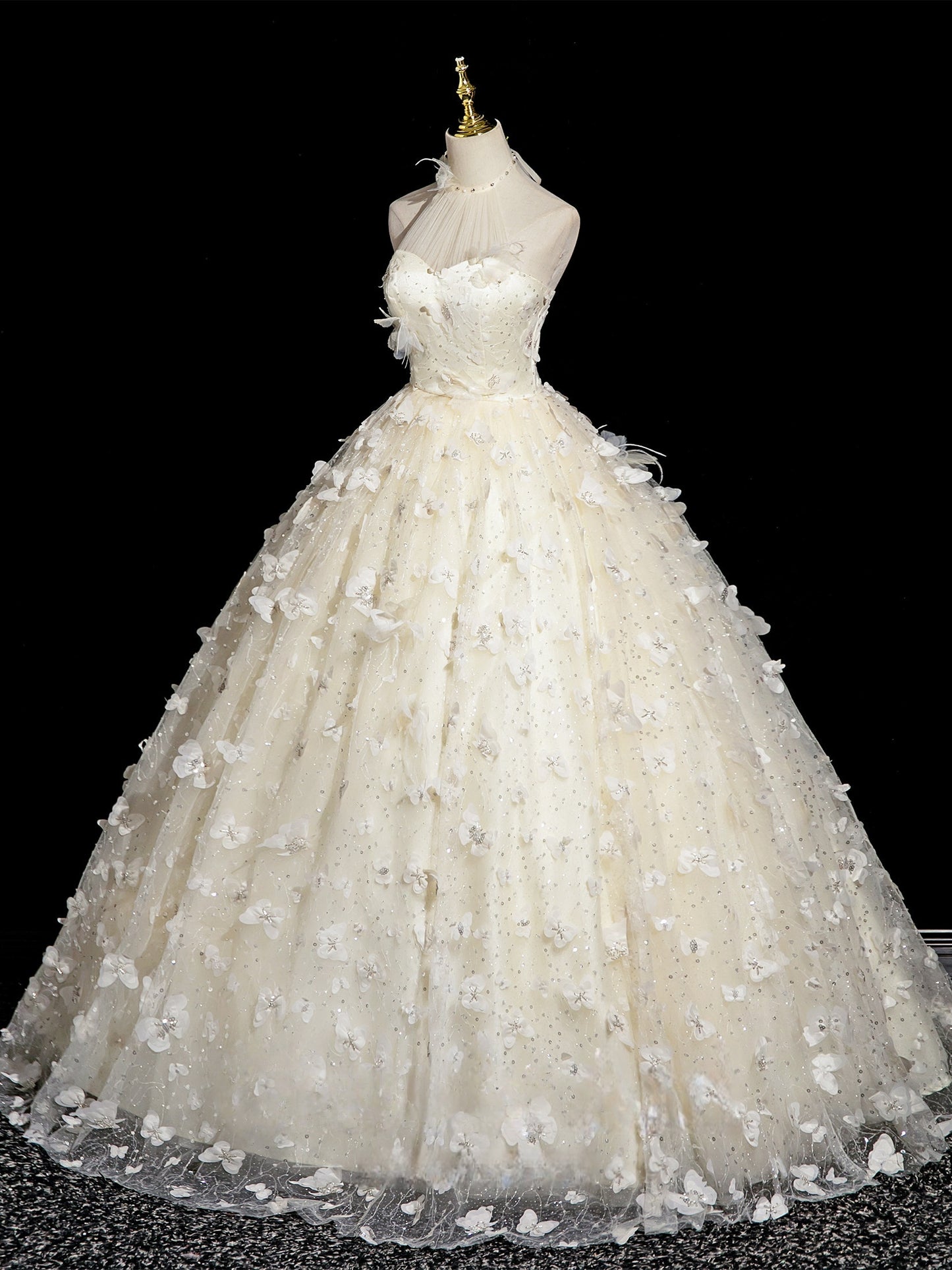 Halter A Line Yellow Prom Dress Butterfly Birthday Gown  P1193