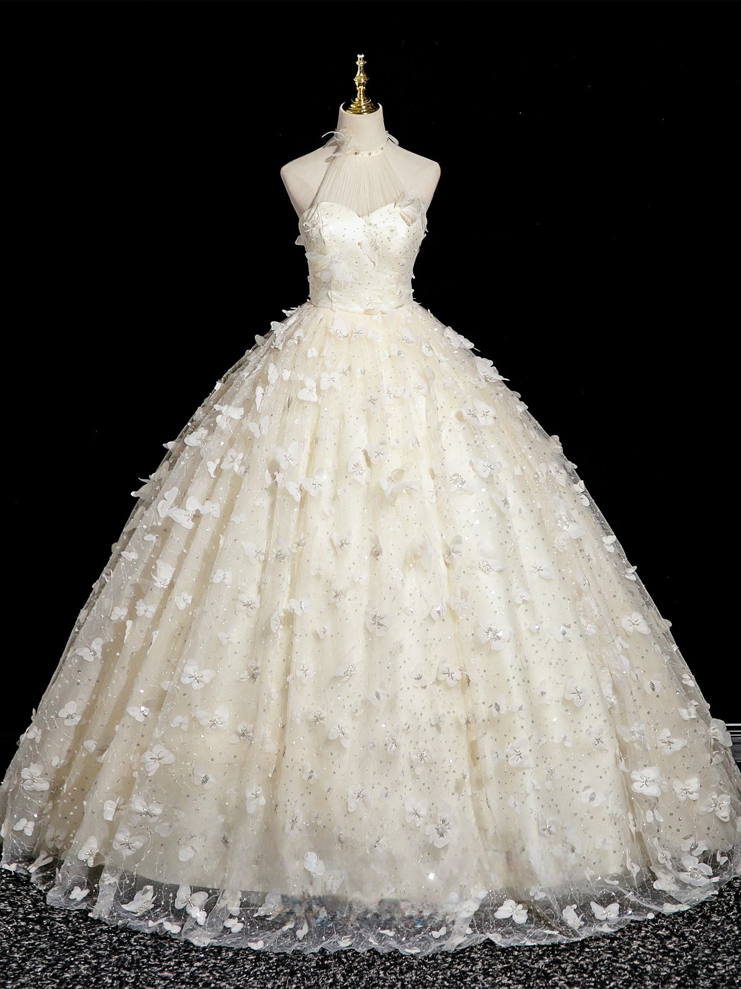 Halter A Line Yellow Prom Dress Butterfly Birthday Gown  P1193