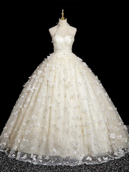 Halter A Line Yellow Prom Dress Butterfly Birthday Gown  P1193