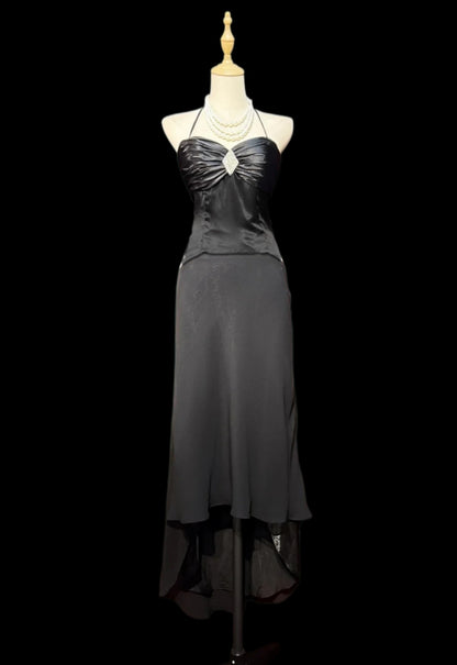 Halter Black Formal Prom Dress Sheath Evening Gown  P2059