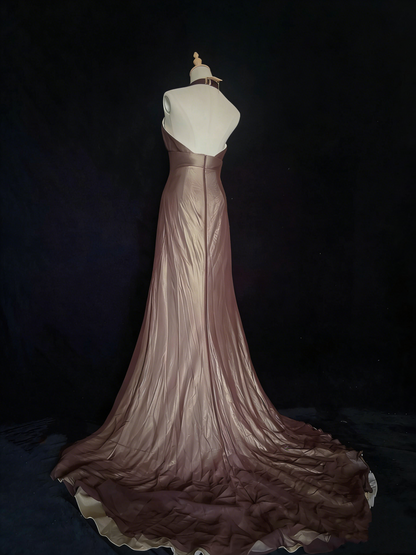 Halter Brown Long Evening Dress Mermaid Formal Dress  P925