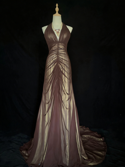 Halter Brown Long Evening Dress Mermaid Formal Dress  P925
