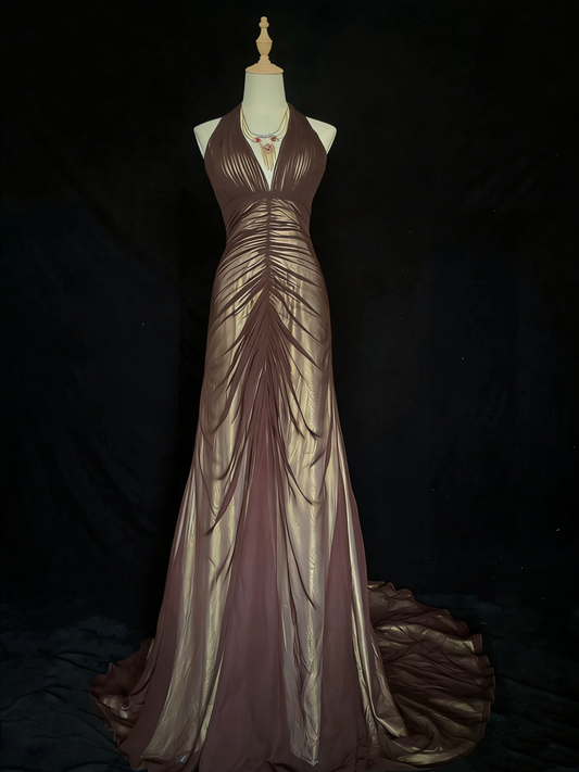 Halter Brown Long Evening Dress Mermaid Formal Dress  P925