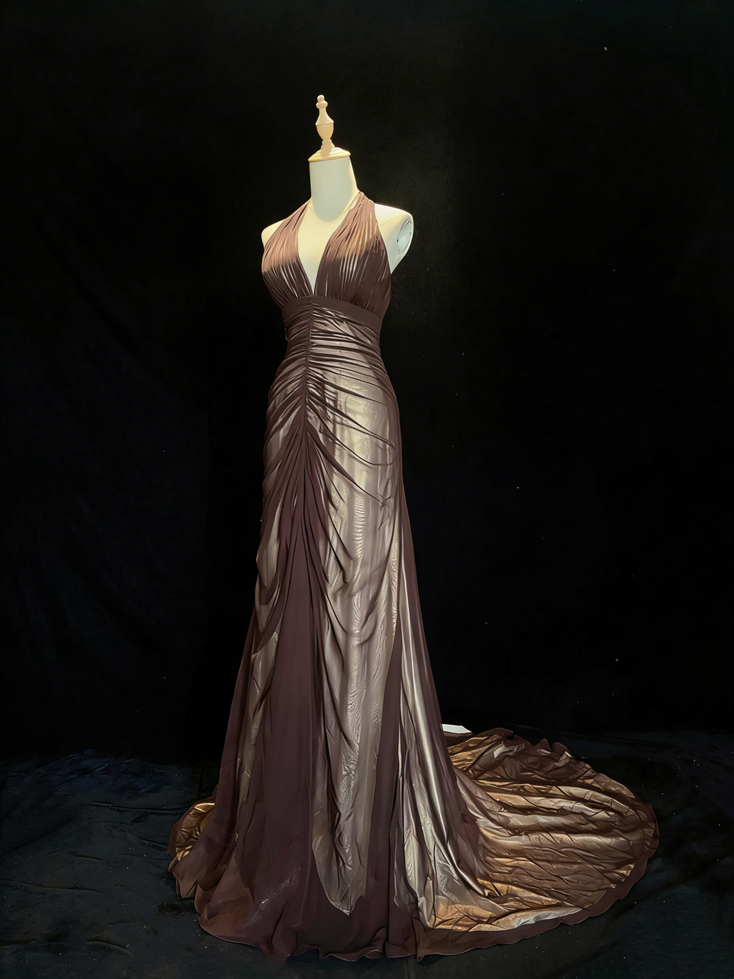 Halter Brown Long Evening Dress Mermaid Formal Dress  P925