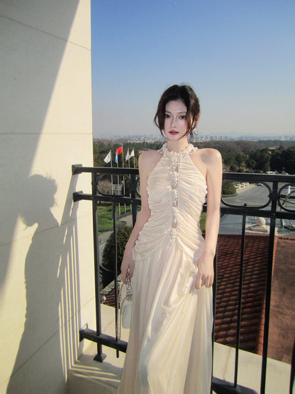 Halter Chiffon A Line Prom Dress with Pearl Formal Evening Dress   P635
