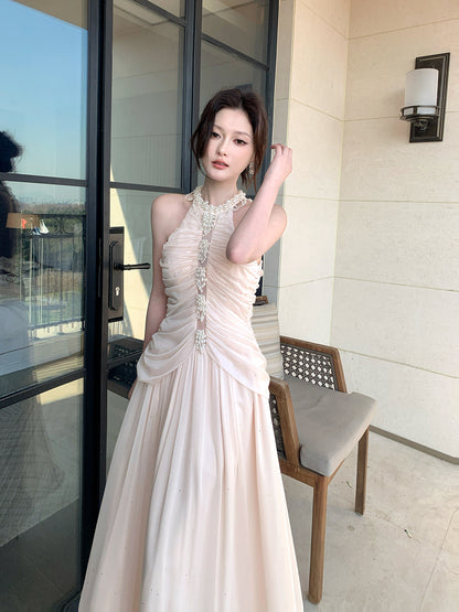 Halter Chiffon A Line Prom Dress with Pearl Formal Evening Dress   P635