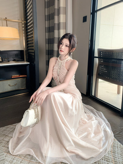 Halter Chiffon A Line Prom Dress with Pearl Formal Evening Dress   P635