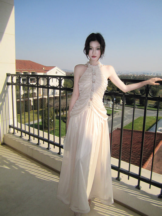 Halter Chiffon A Line Prom Dress with Pearl Formal Evening Dress   P635