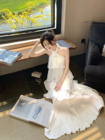 Halter Chiffon Ruffled Prom Dress Layered Wedding Dress  P1252